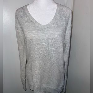 ••GAP•• Grey V-Neck Sweater. Long Sleeve. Sparkly in front. Size Medium